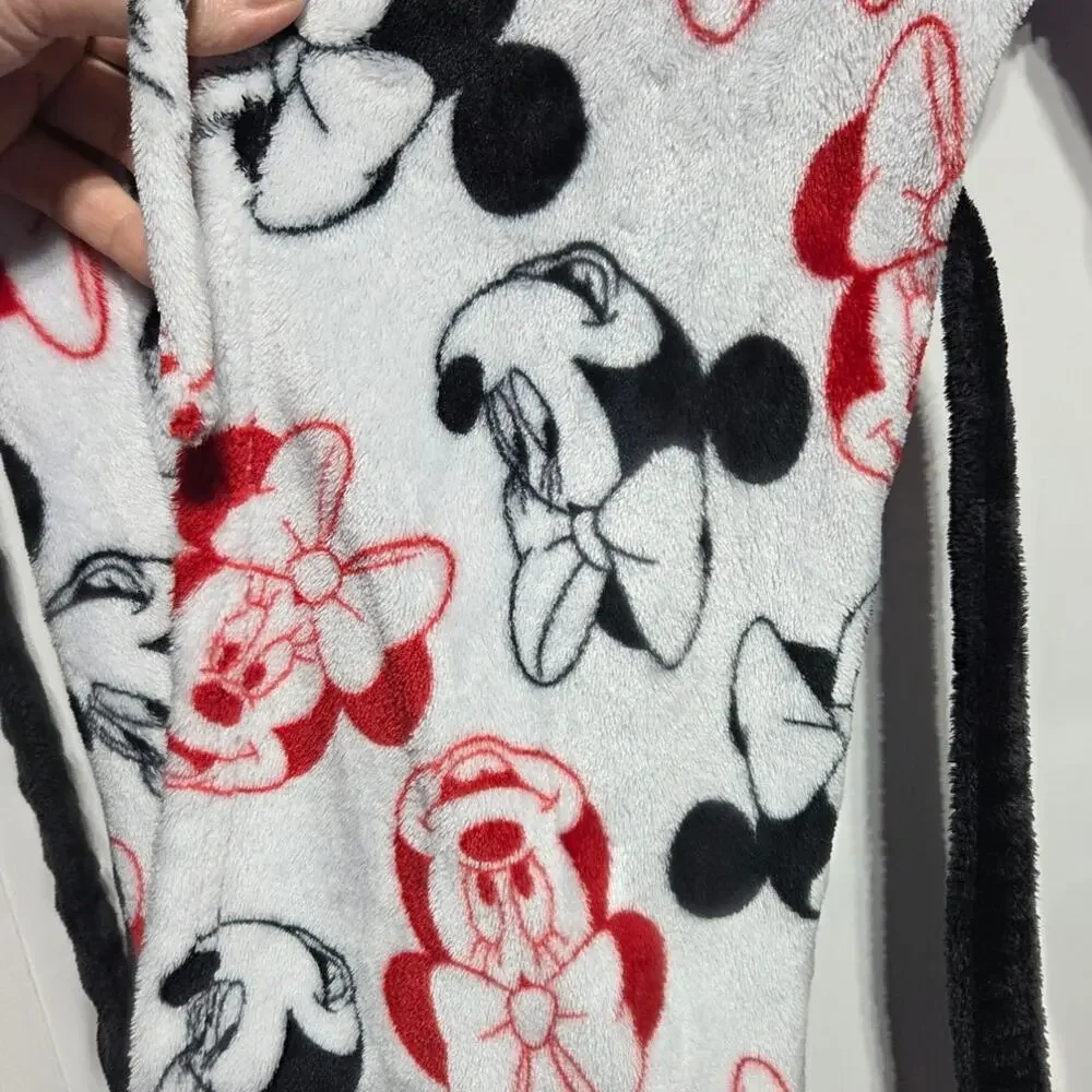 Disney Jr Minnie Mouse Girls Character Print Hooded Minky Fleece Bathrobe 4T/5T
